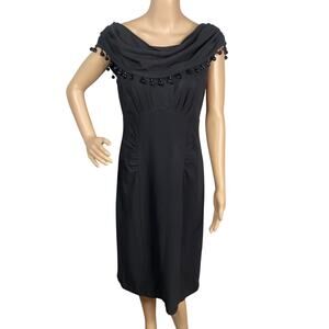 Nanette Lepore Y2K Black Beaded Cape Back Sheath Dress SZ 8